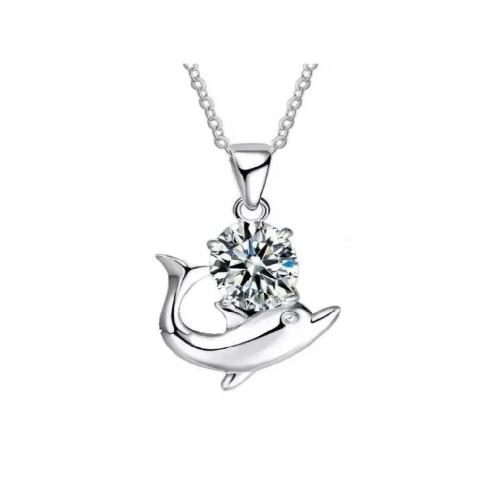π Cute Dolphin 925 Sterling Silver Bundle Necklace Earrings Pendant - Picture 4 of 4